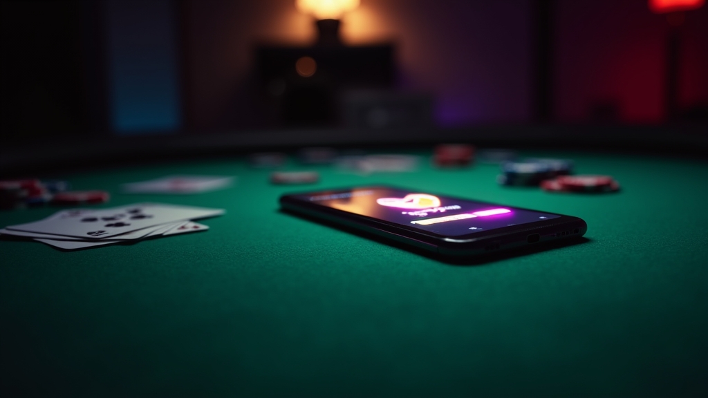 Android-Smartphone mit Downloadanzeige auf einer dunklen Casino-Oberfläche