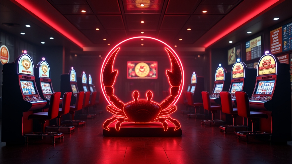 Dunkle Casino-Lounge mit Bonus Crab und Symbolen für Bestandskunden-Aktionen