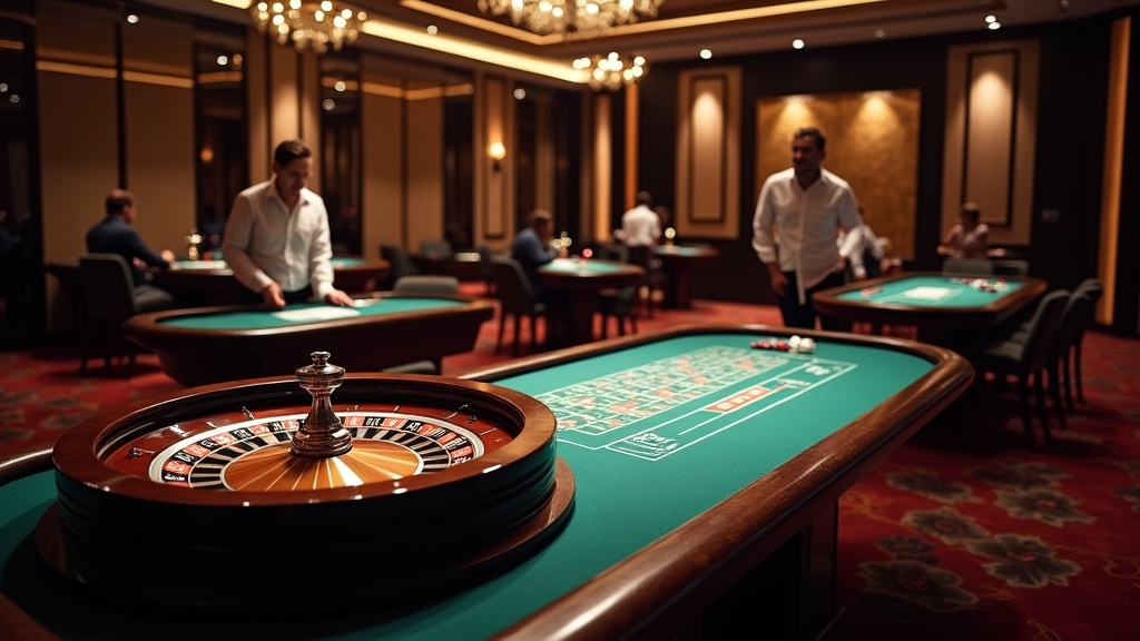 Roulette-, Blackjack- und Baccarat-Tische im Live-Casino-Studio