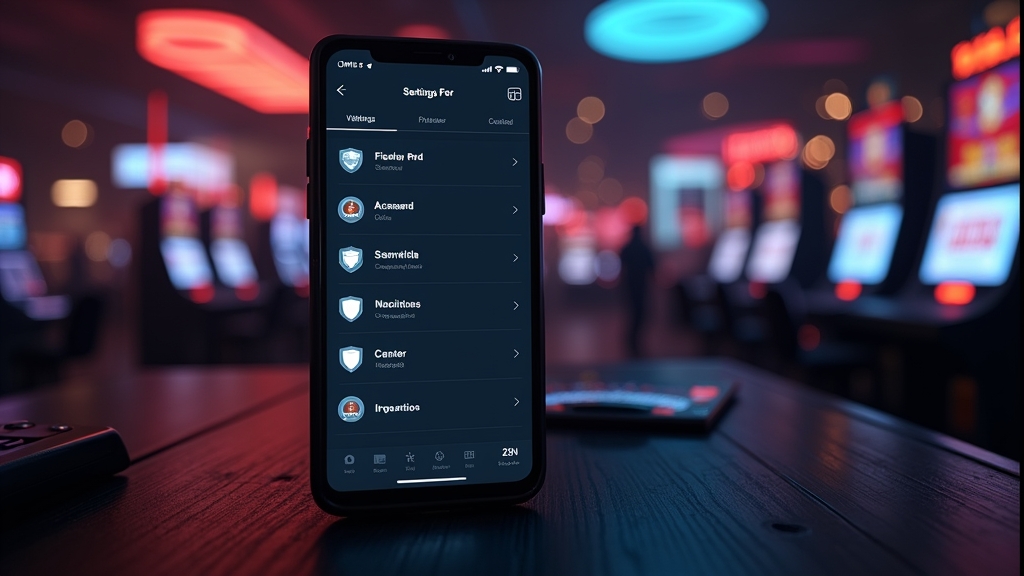Smartphone mit Update- und Sicherheitsanzeige in dunkler Casino-Atmosphäre